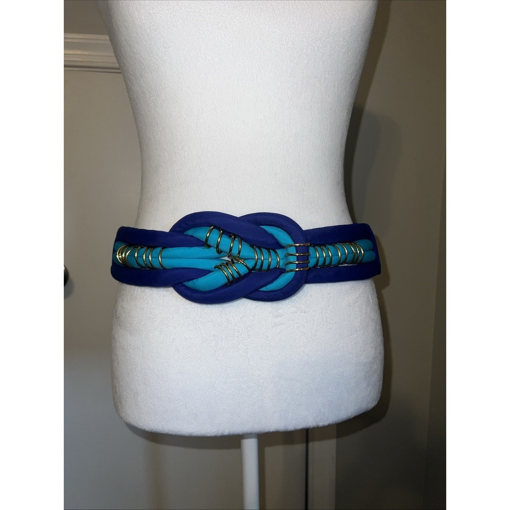 Vintage Women's 80's Green Blue And Gold Braided Belt 80's Luxury